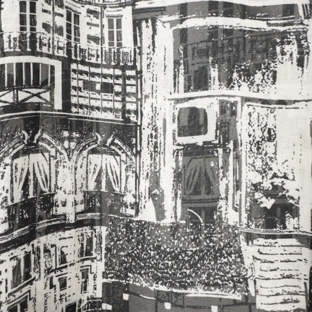 Chicos Cityscape Sheer Chiffon Button Shirt 3 (XL)‎ Monochrome Urban Retro Artsy - Picture 10 of 16